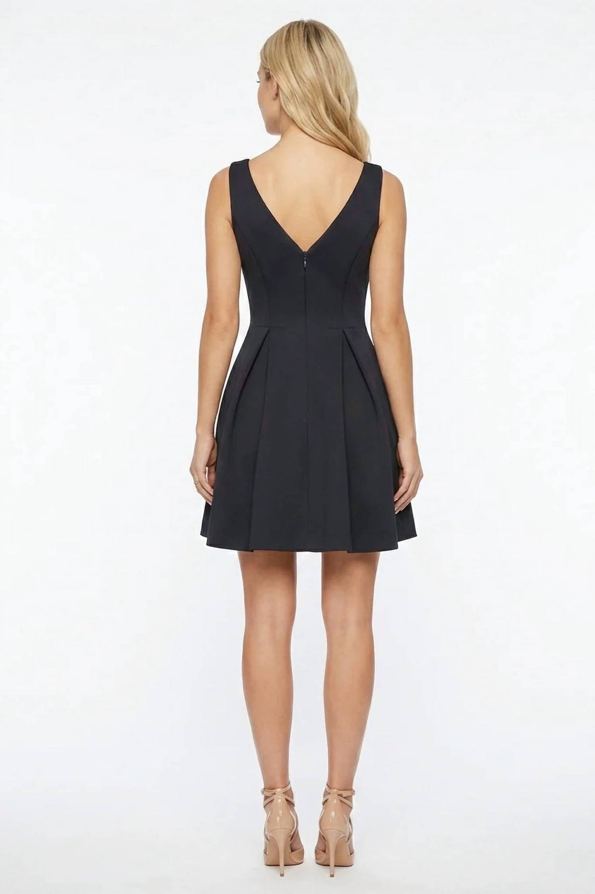Ali Ro - Notch V-neck Pleated Fit And Flare Party Dress