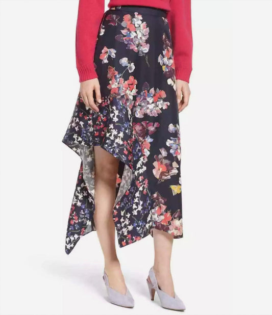 Lewit - Asymmetrical Silk Floral Midi Ruffle Skirt