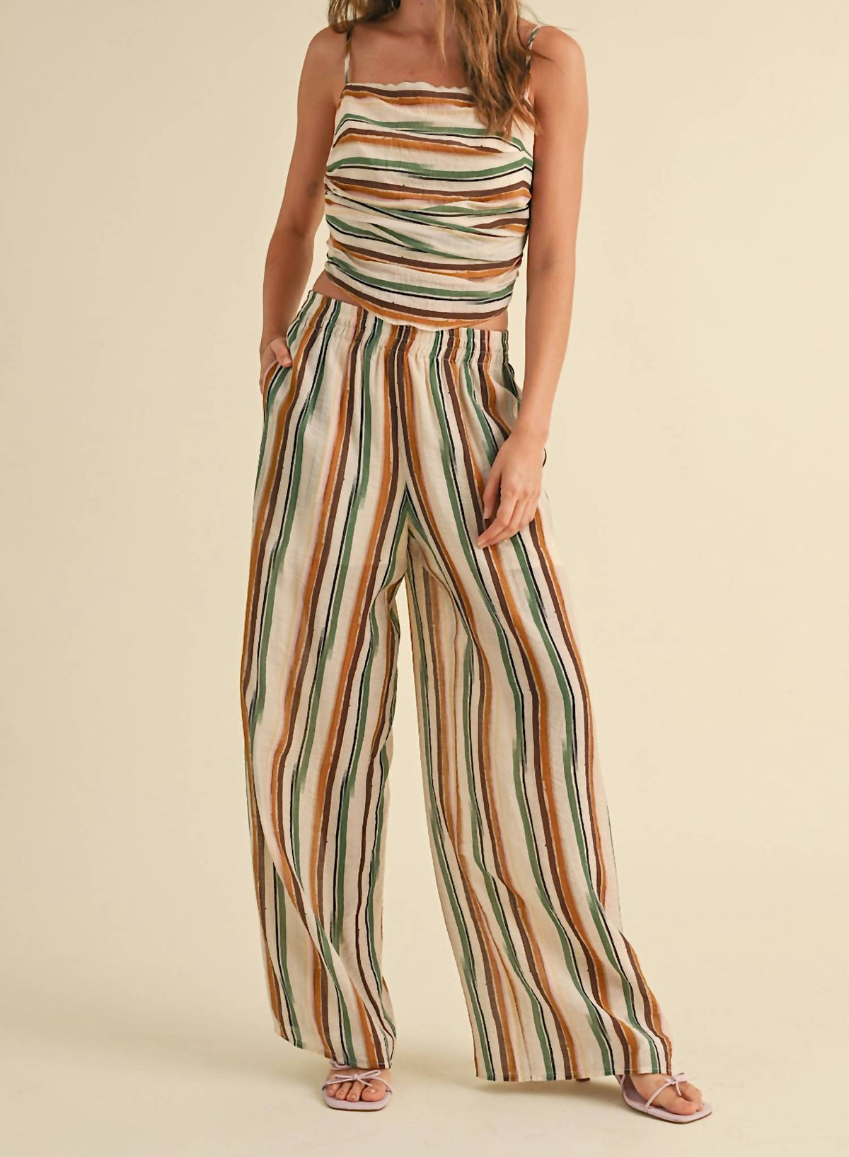 Miou Muse - Color Print Tied Back Wide Leg Pant Set