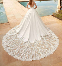 Demetrios - Satin Scoop Neck Gown