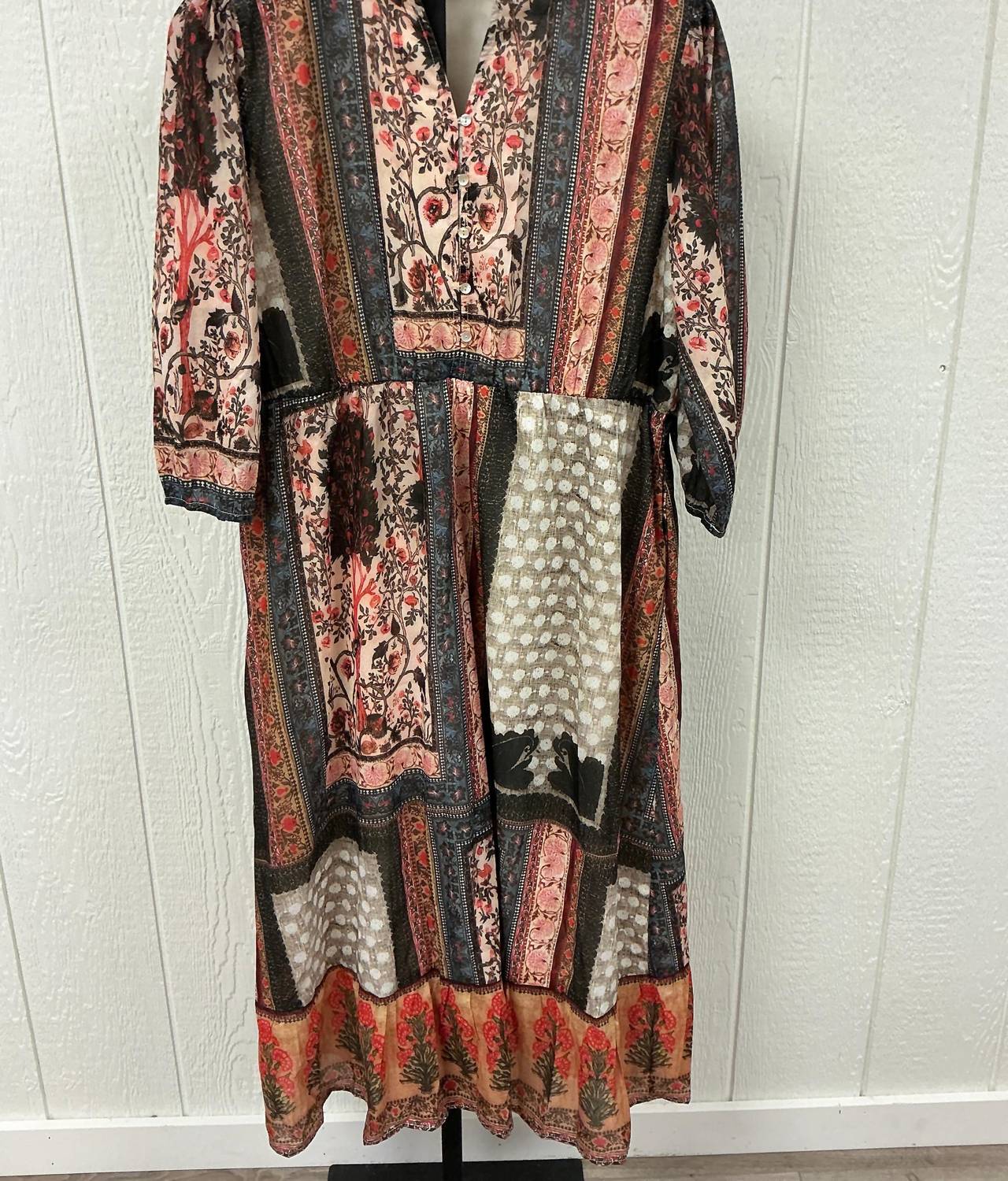 Polagram - Patchwork Long Sleeve Maxi Dress - Plus