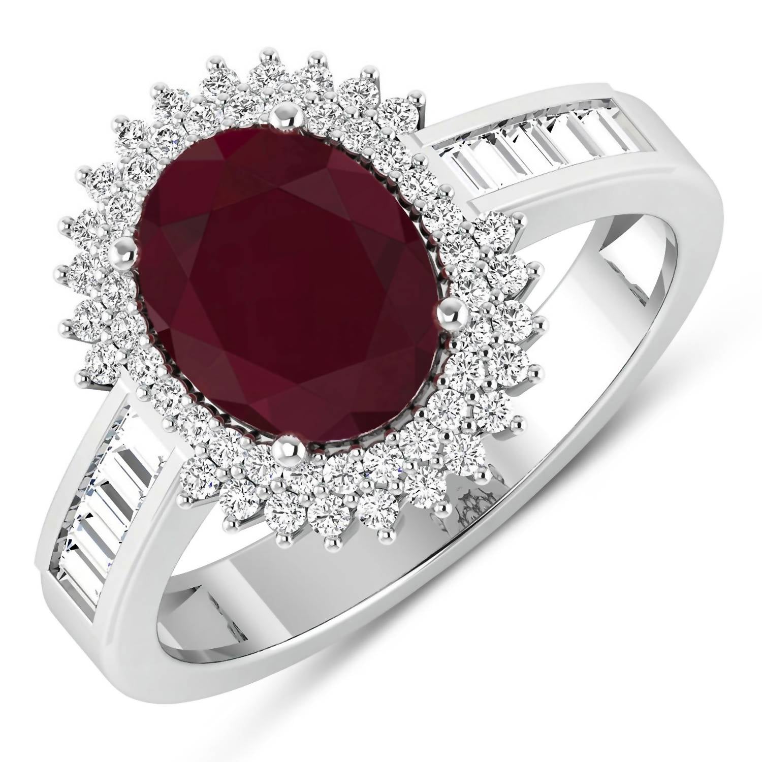 Diana M Jewels Women's Oval Natural Ruby Fashion Ring (2.82 Ct) - Signature in 14k white gold - women's jewelry - detail view