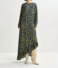 ESSENTIEL ANTWERP Igraine Ruffle Midi Dress in dark navy - women's dress
