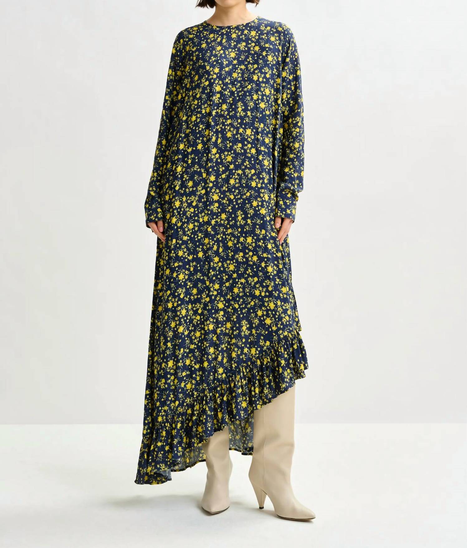 ESSENTIEL ANTWERP Igraine Ruffle Midi Dress in dark navy - women's dress