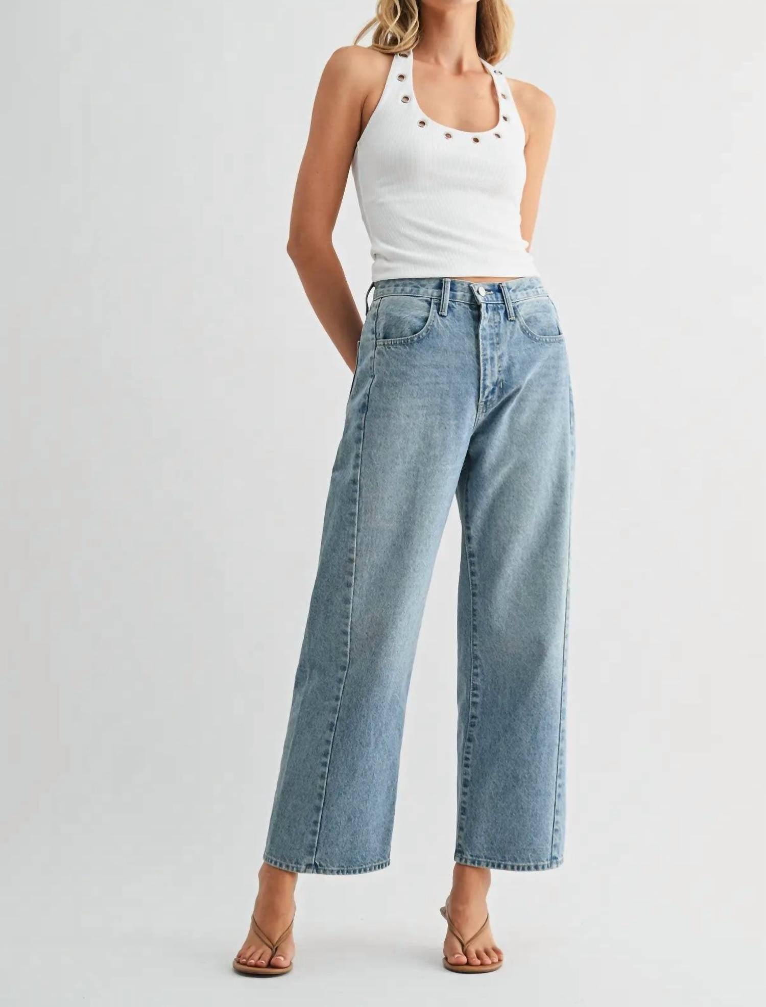 JUST BLACK DENIM Barrel Twist Jean in medium wash - women's jeans - detail view