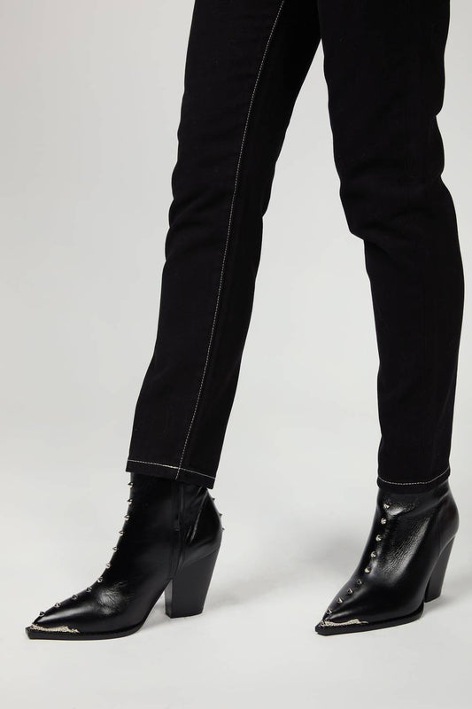 HEELED LEATHER ANKLE BOOTS WITH STUDS