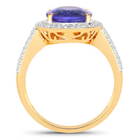 Diana M Jewels Women's Oval Natural Tanzanite Fashion Ring (4.02 Ct) - Statement in 14k yellow gold - women's jewelry - detail view