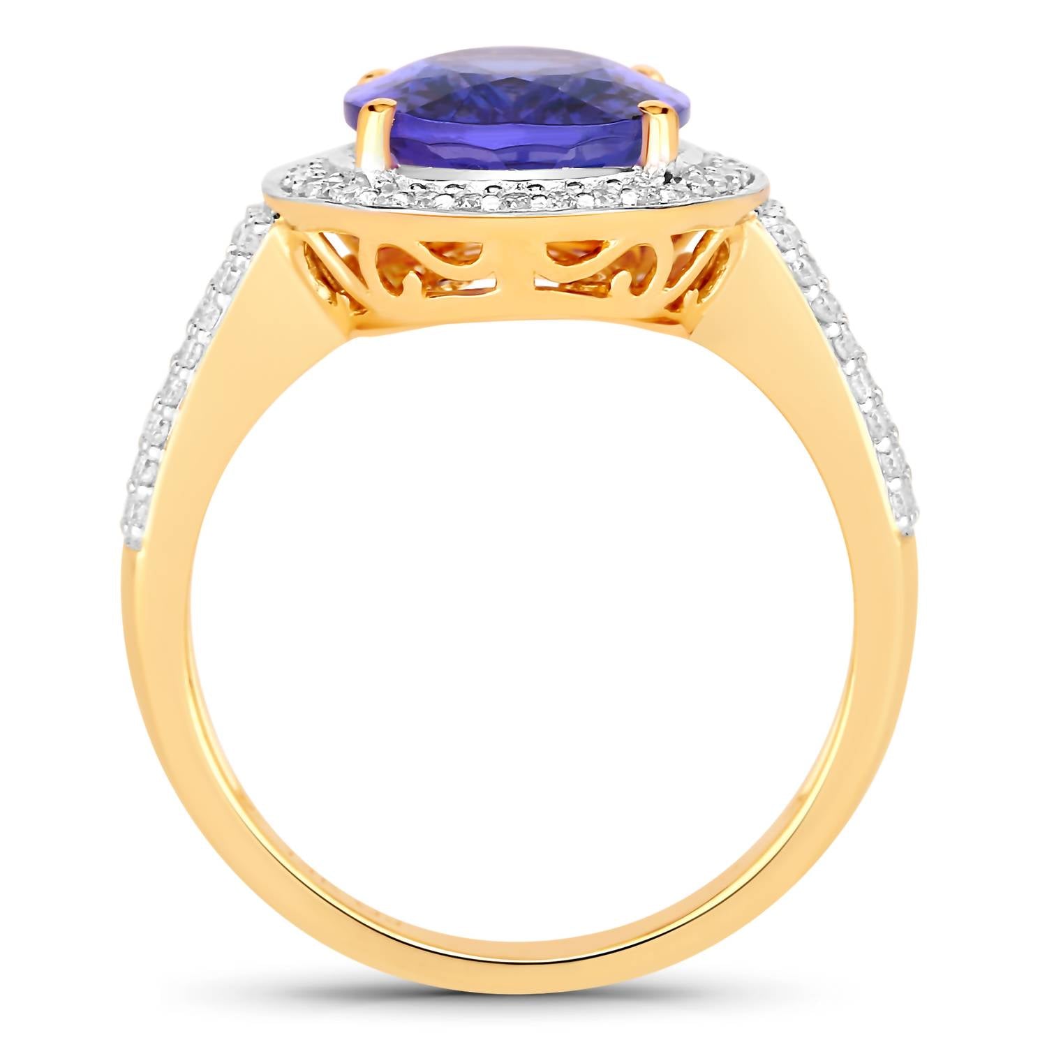 Diana M Jewels Women's Oval Natural Tanzanite Fashion Ring (4.02 Ct) - Statement in 14k yellow gold - women's jewelry - detail view