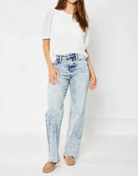 Judy Blue - Women's Nova Mineral Wash Raw Hem Wide Leg Jeans