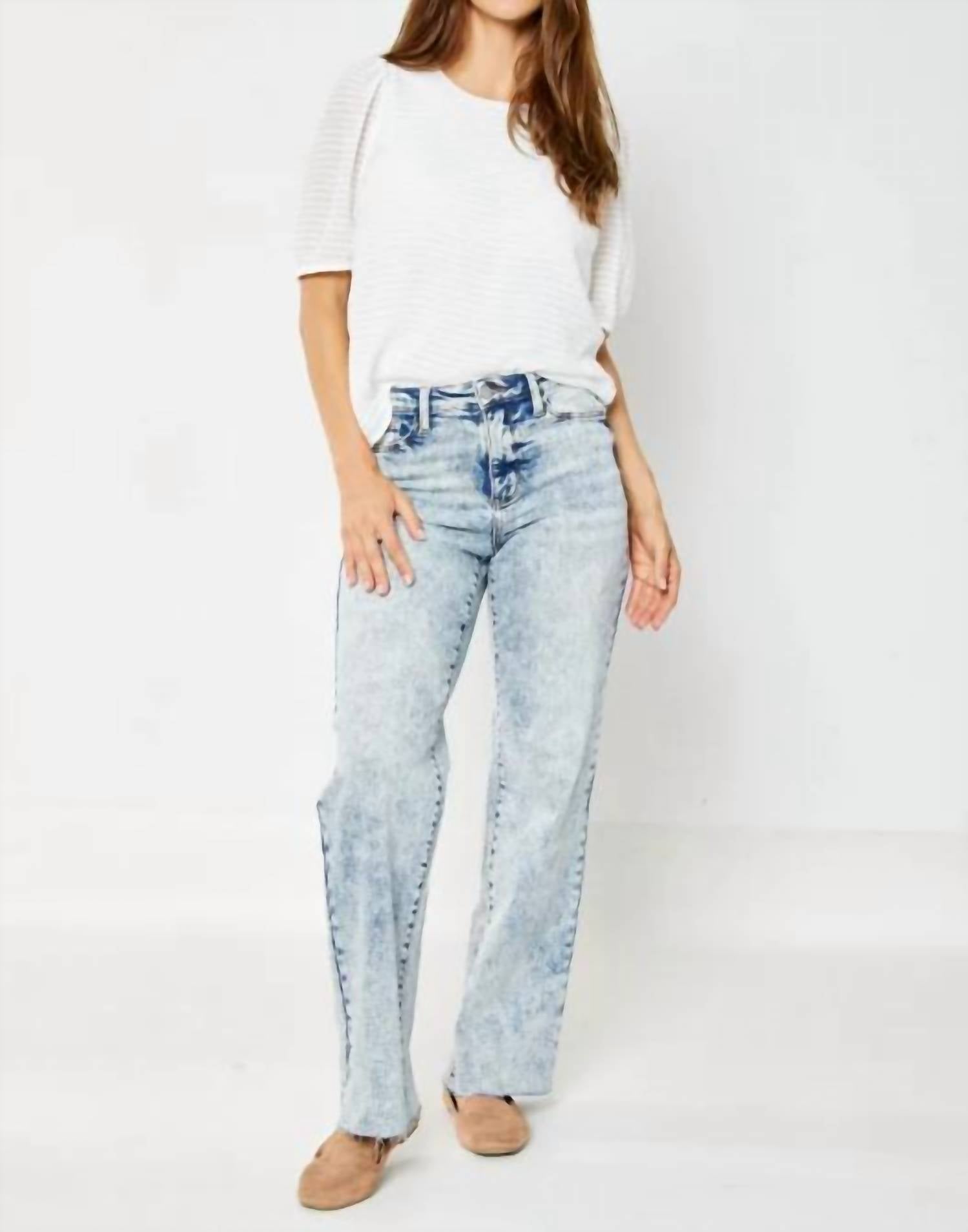 Judy Blue - Women's Nova Mineral Wash Raw Hem Wide Leg Jeans