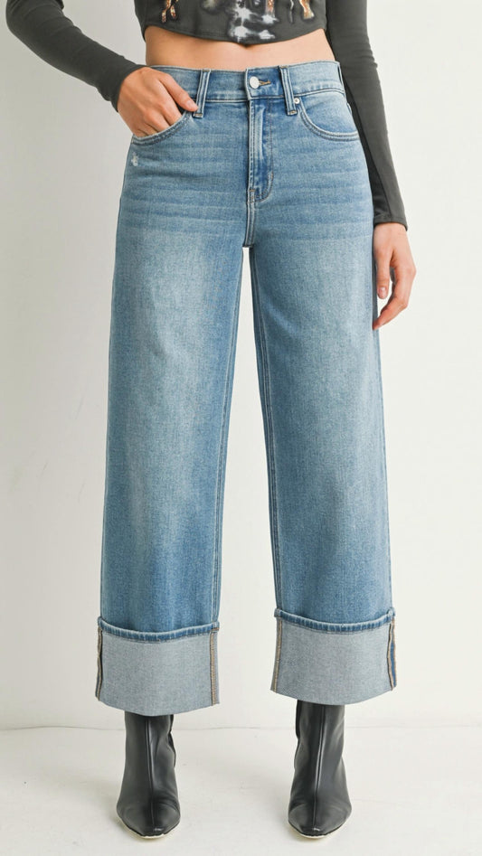 Jbd. - Cuffed Slim Wide Jeans - Petite