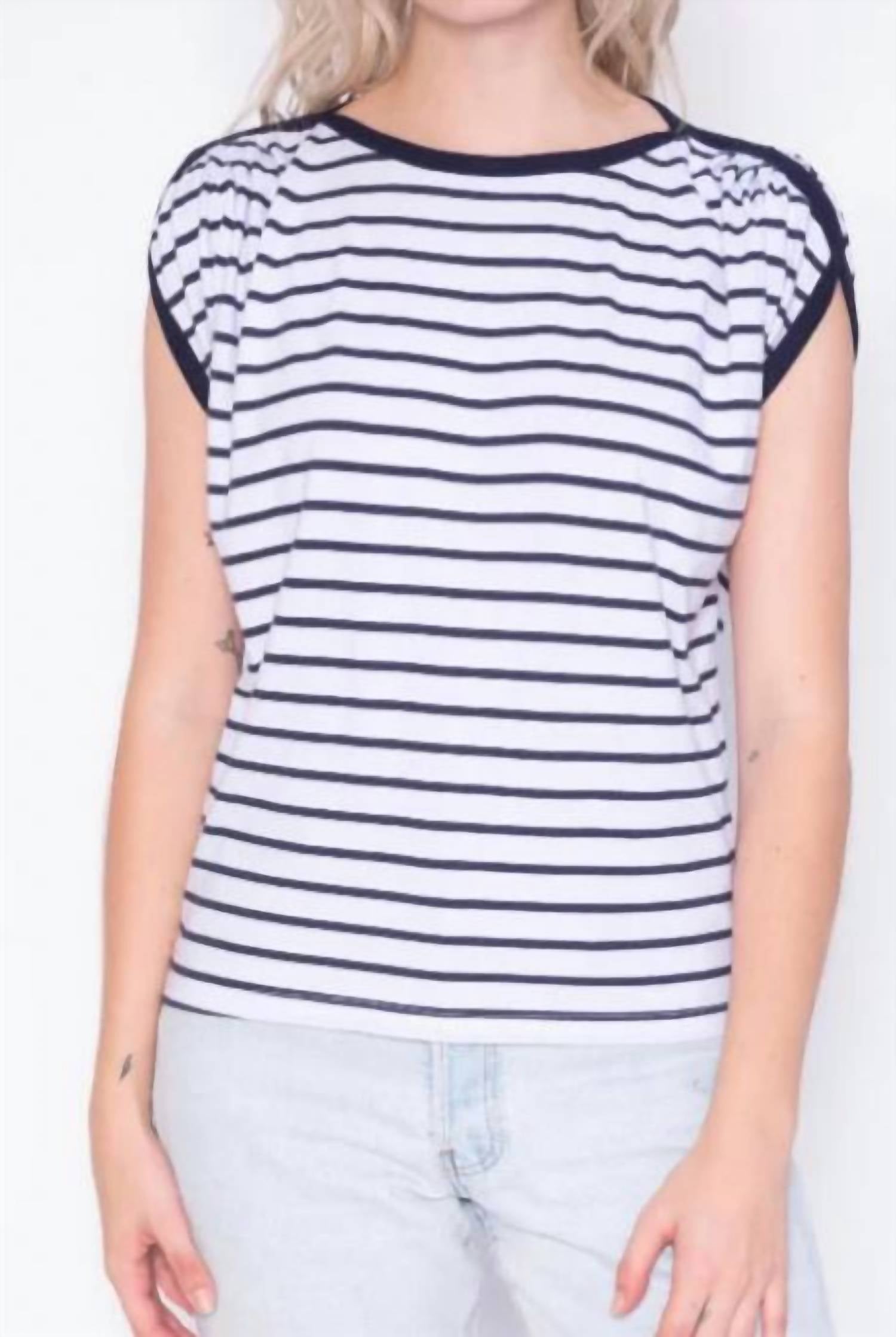 Stateside - Pleated Boatneck Cap Sleeve Tee