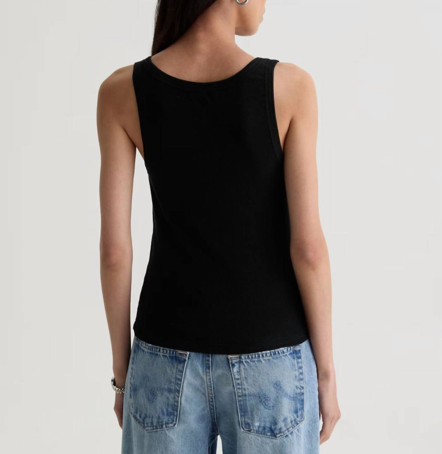 AG Jeans Ashley Rib Tank Top in super black - women's tank top - alternate view