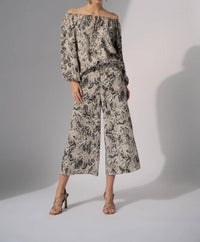 Joseph Ribkoff Snakeskin Print Off-shoulder Top in beige multi - women's blouse