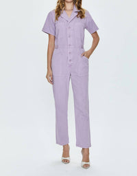 PISTOLA Grover Cotton Worker One Piece Jumpsuit in iris - women's pants - detail view