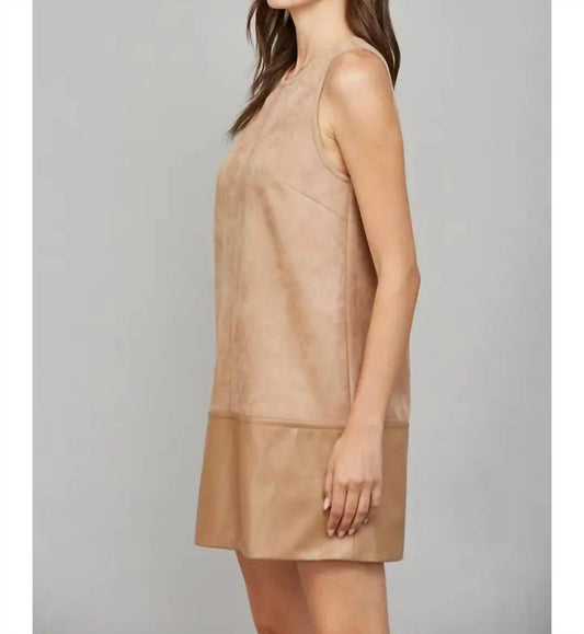 Fate - Faux Leather Hem Suede Shift Dress