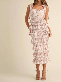 Mable - Floral Print Bustier Midi Dress