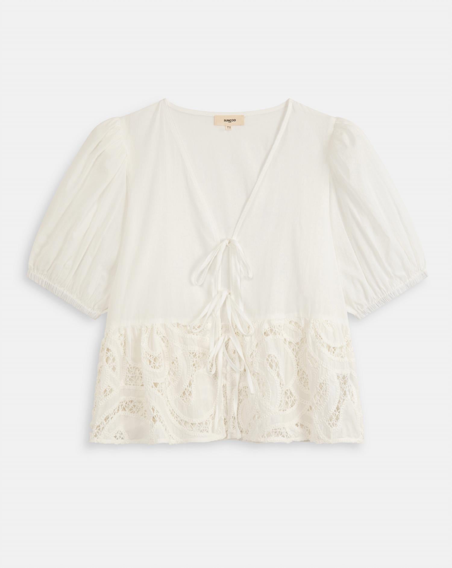 Suncoo Women's Lina Top in white - women's blouse - detail view