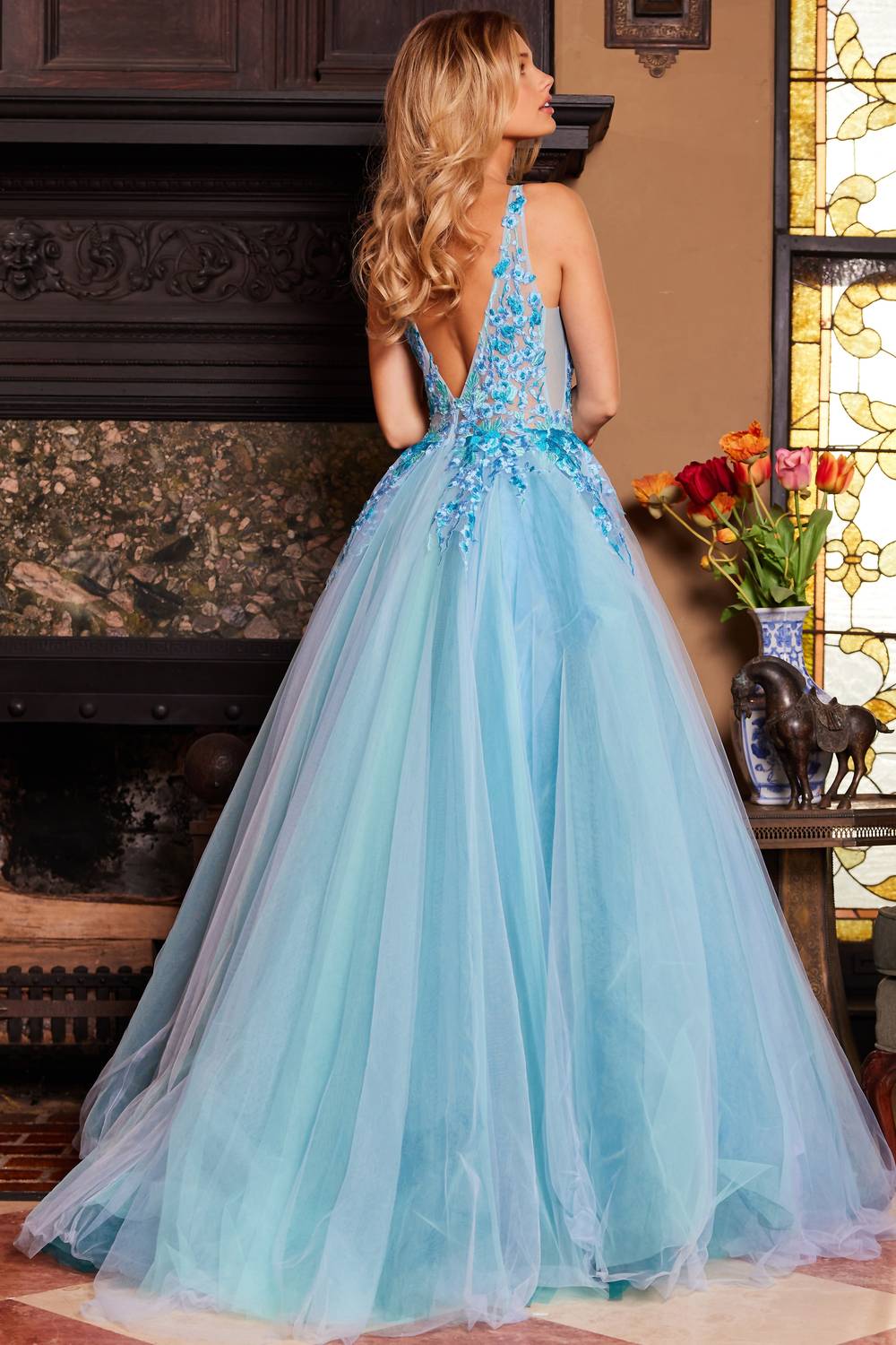 Jovani - Floral Embroidered Bodice Ball Gown