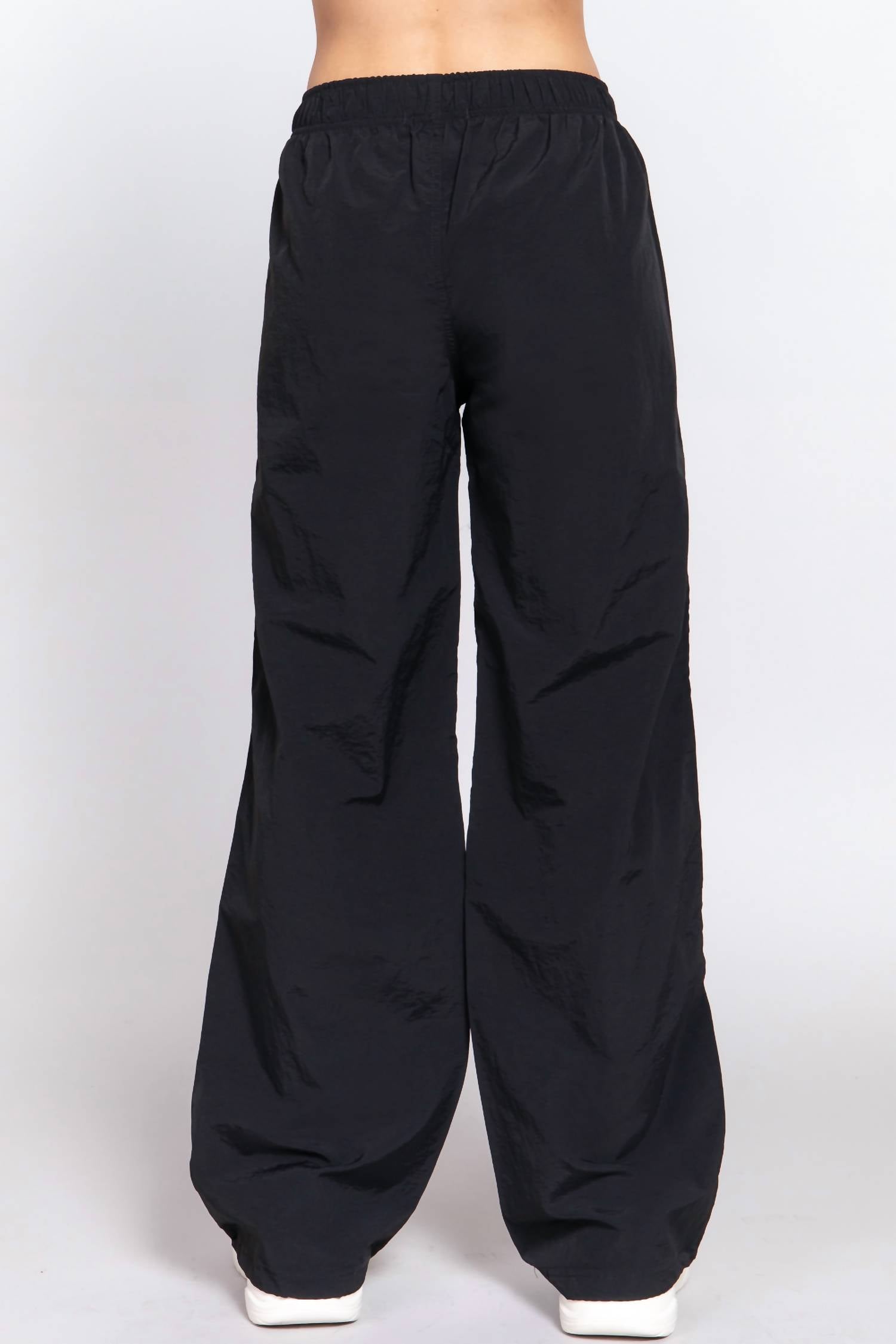 Active Basic Elastice Waist Parachute Pants in black - women's pants - view 4