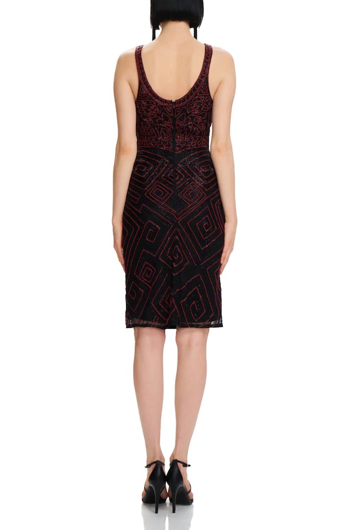 Theia - Sleeveless Beaded Mesh Dress