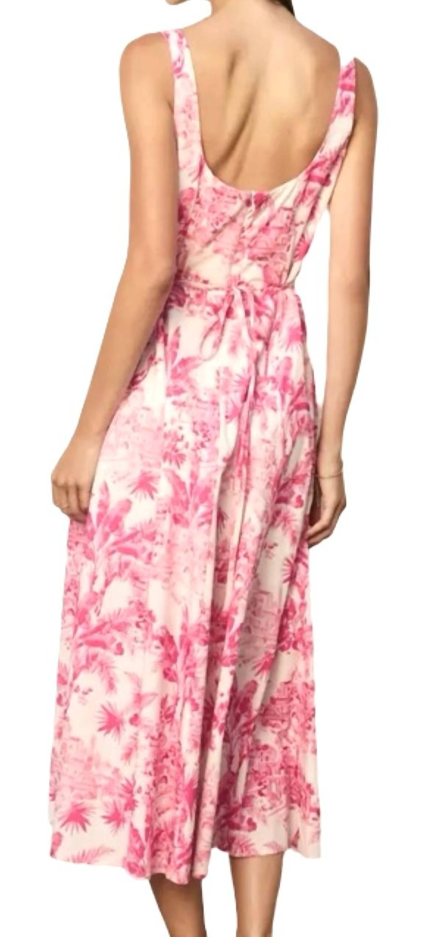 DRESS FORUM Laguna Palm Square Neck Paneled Dress in hot pink white - women's dress - alternate view