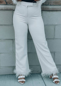SKIES ARE BLUE Business Baddie Feather Cuff Straight Pants in cream - women's pants - view 5