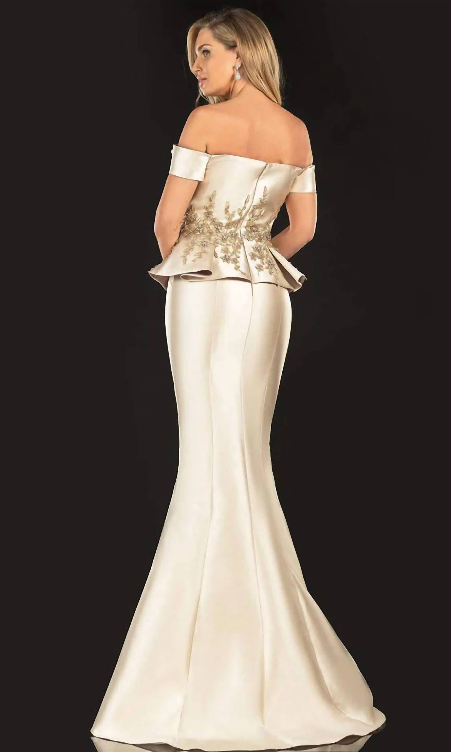 Terani Couture - Lace Appliqued Fold Ornate Mermaid Gown