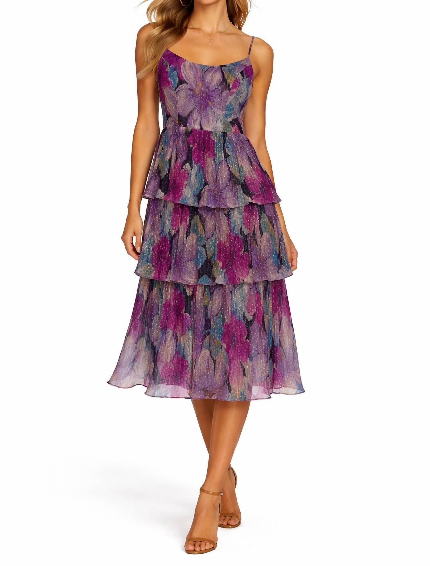 Dress The Population - Floral Tiered Midi Dress