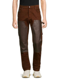 Amiri Denim Leather Workman Pants in brown - men's jeans