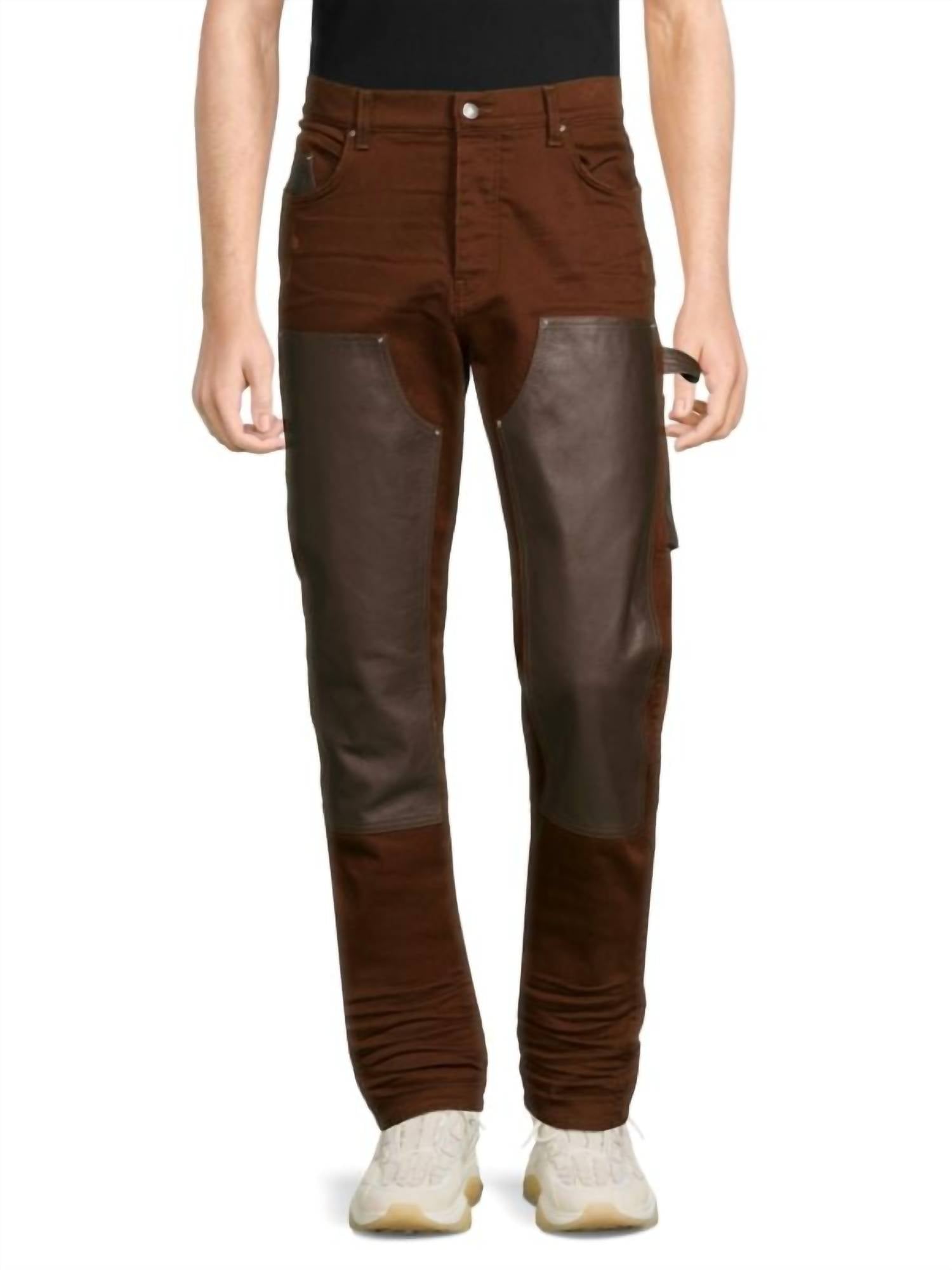 Amiri Denim Leather Workman Pants in brown - men's jeans