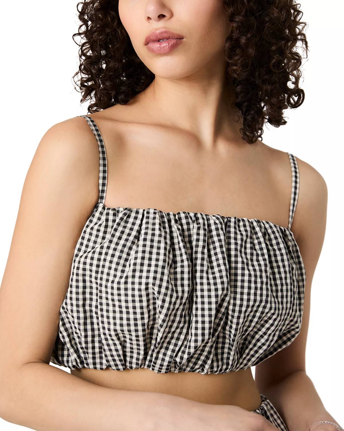 FRENCH CONNECTION Gingham Cropped Top in black - women's shirt - view 4