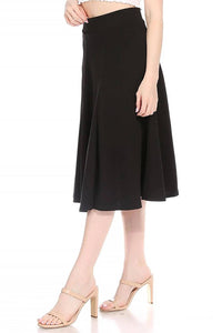 Moa Collection - Women's Classic Solid Flared Midi A-Line Skirt