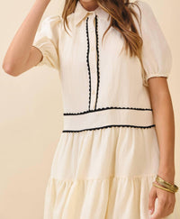 TCEC Scalloped Trimmed Button Placket Baby Doll Dress in natural - women's dress - view 5