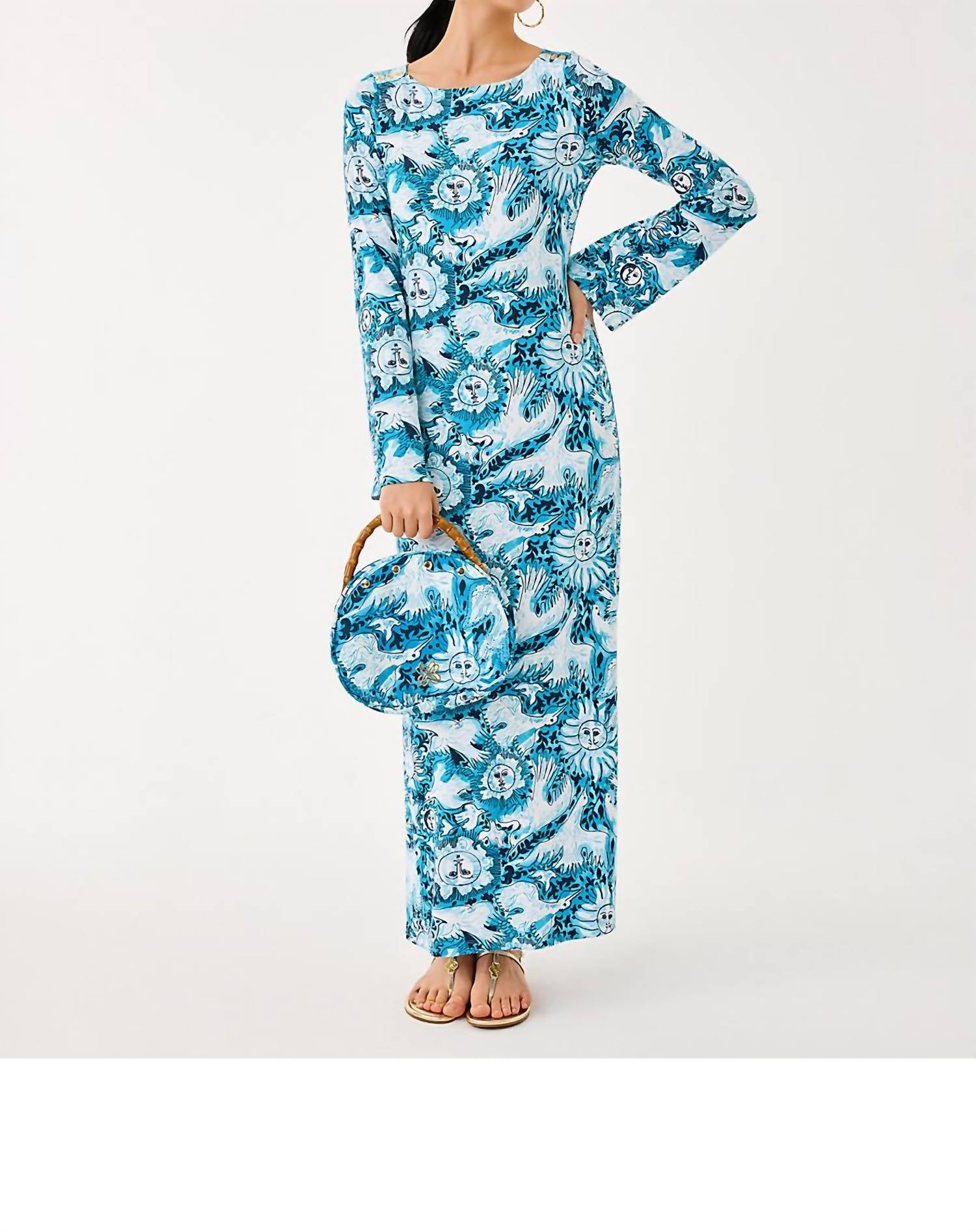 Lilly Pulitzer Long Sleeve Maxi Dress in bellevue blue lilly gulls - women's dress - view 4