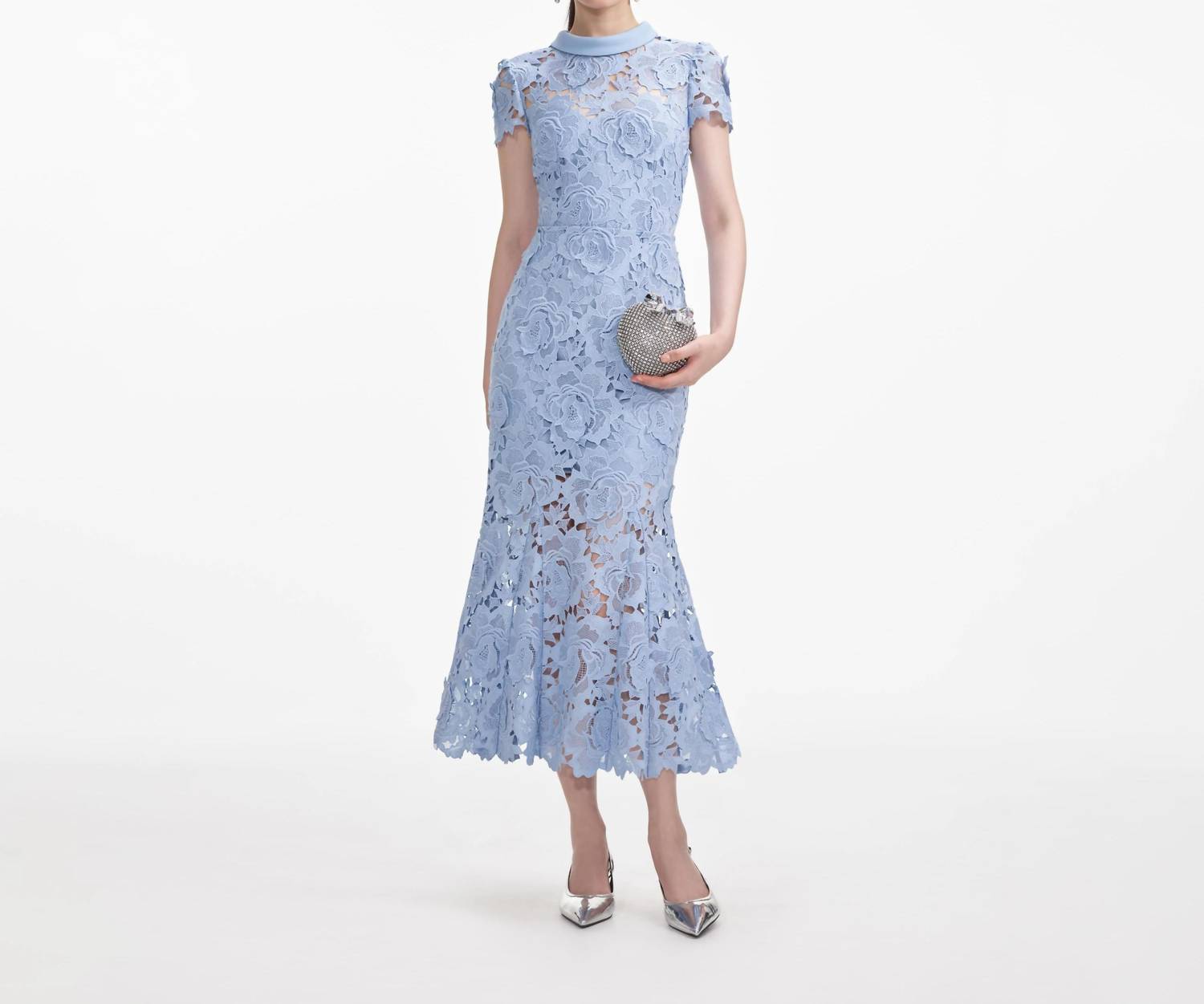 Self-Portrait - Lace Contrast Collar Midi Dress