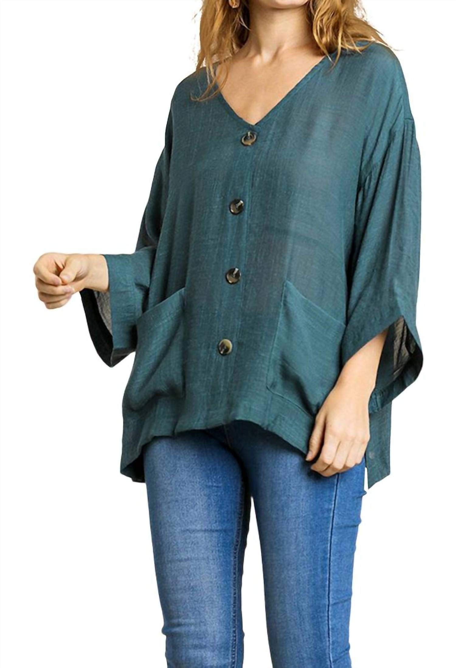 Umgee - Faux Button Front Pocket Top