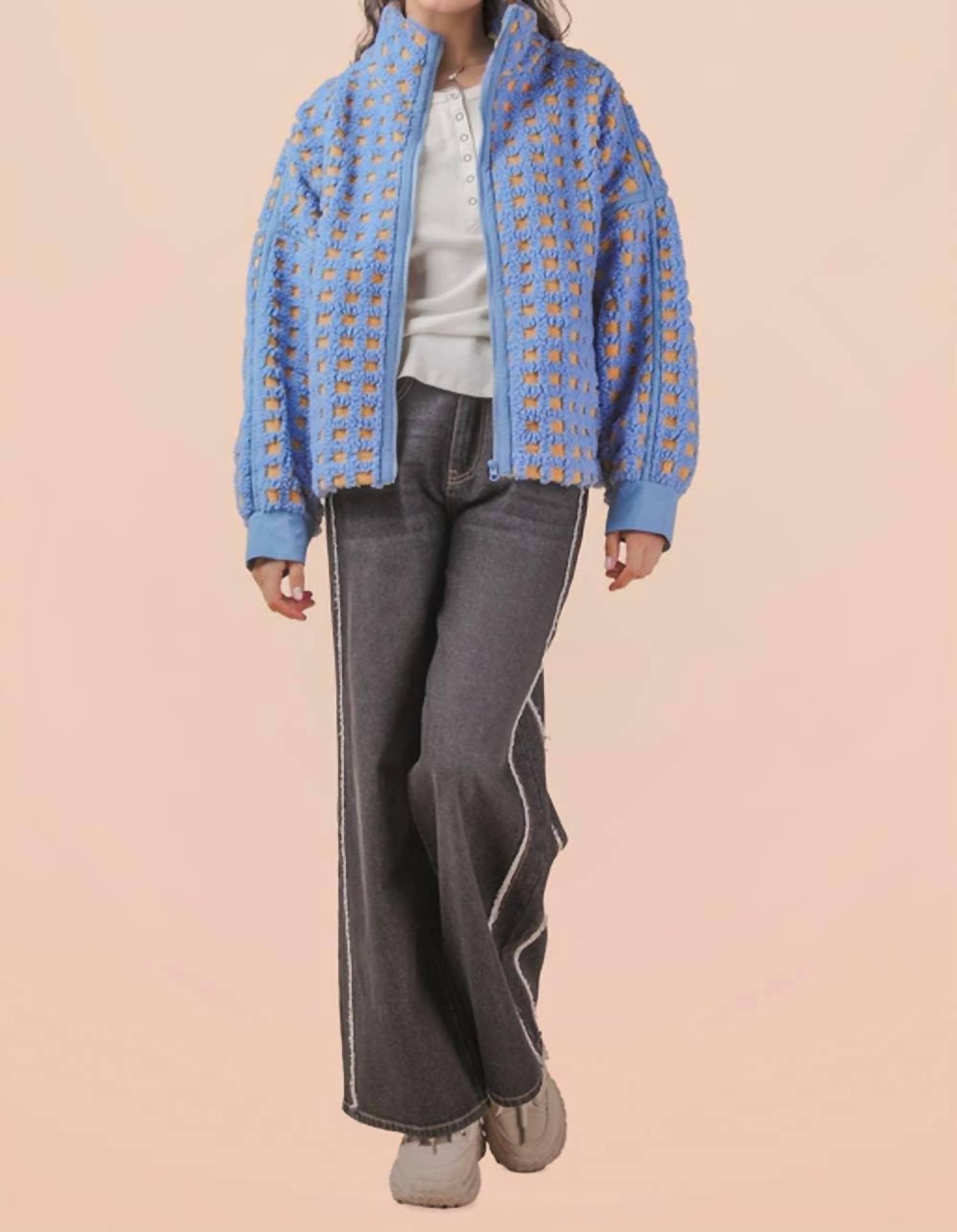 Very J - Oversized Checker Fleece Jacket