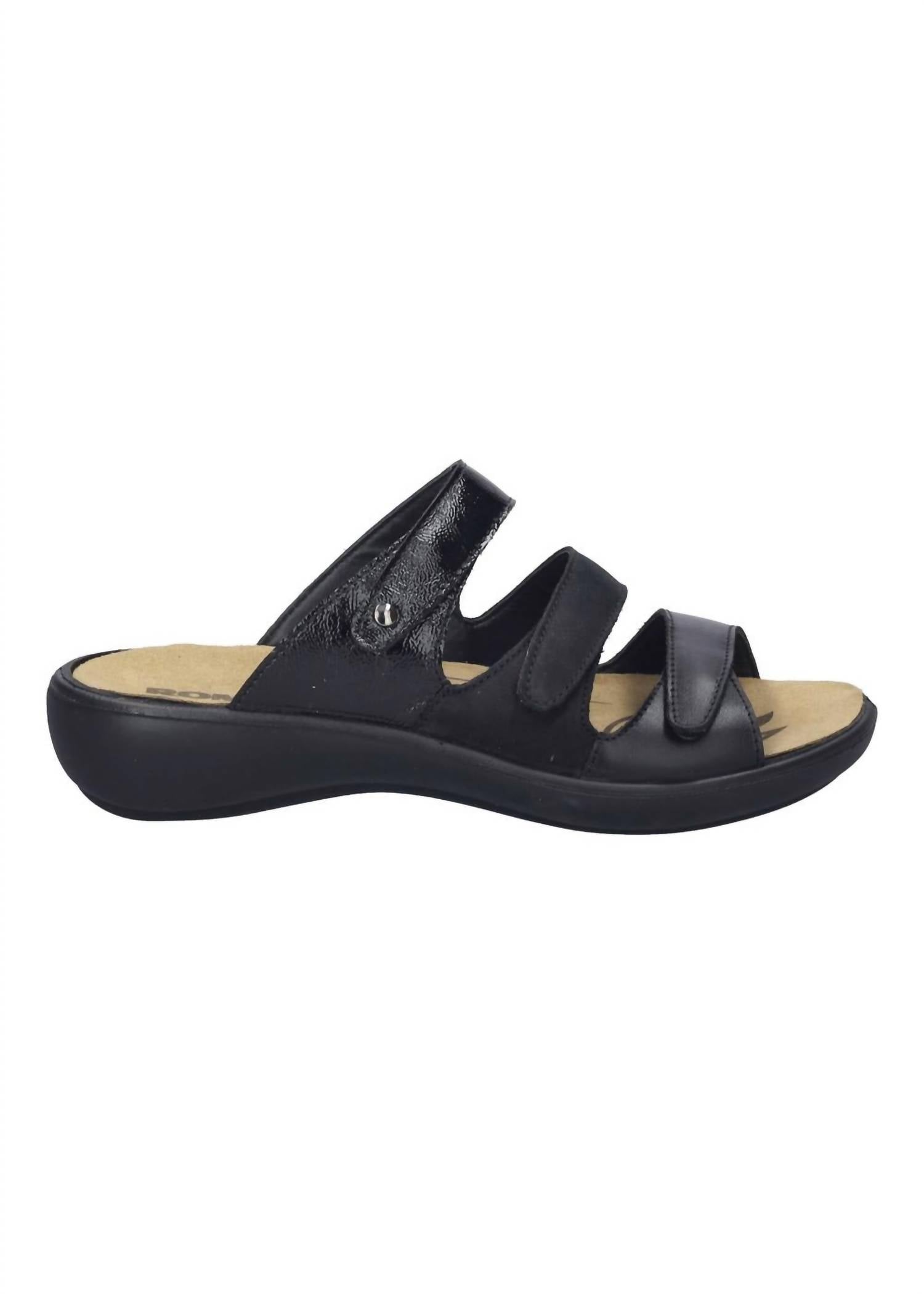 Romika USA Women's Ibiza 10 Leather Slip-on Sandals in black - women's sandal - detail view