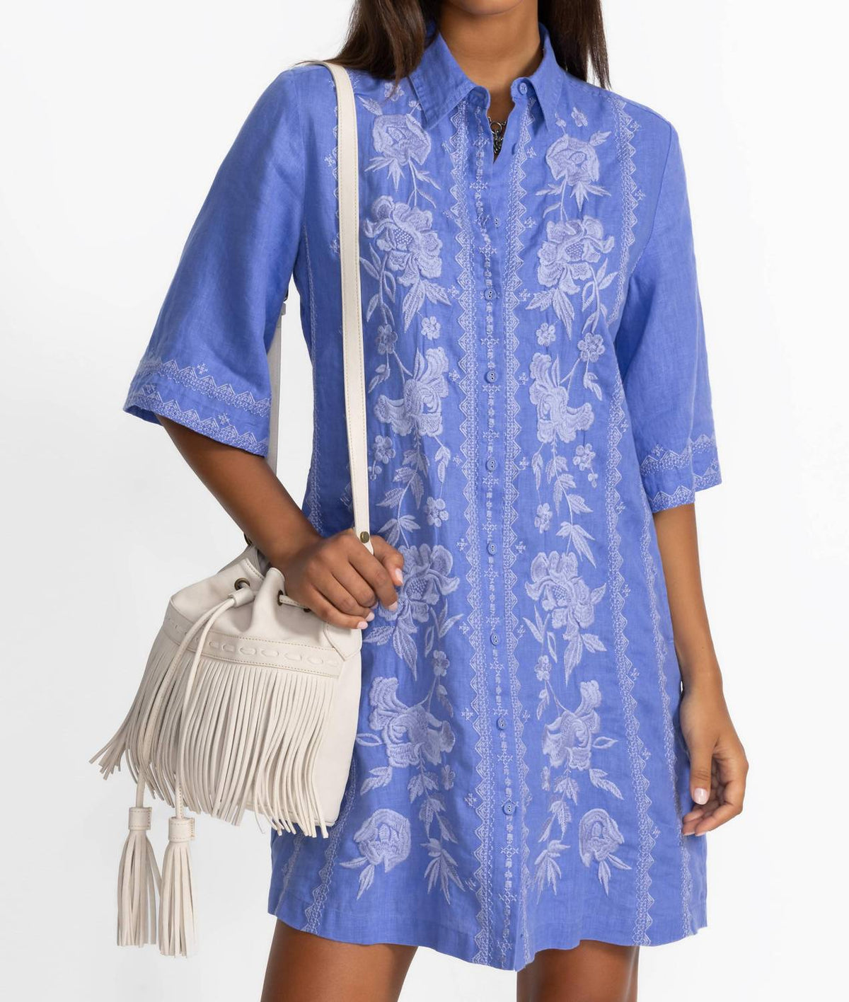 Johnny Was - Kimono Sleeve Linen Shirt Dress