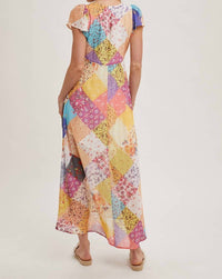 Bluivy - Pastel Quilt Printed Button Down Maxi Dress