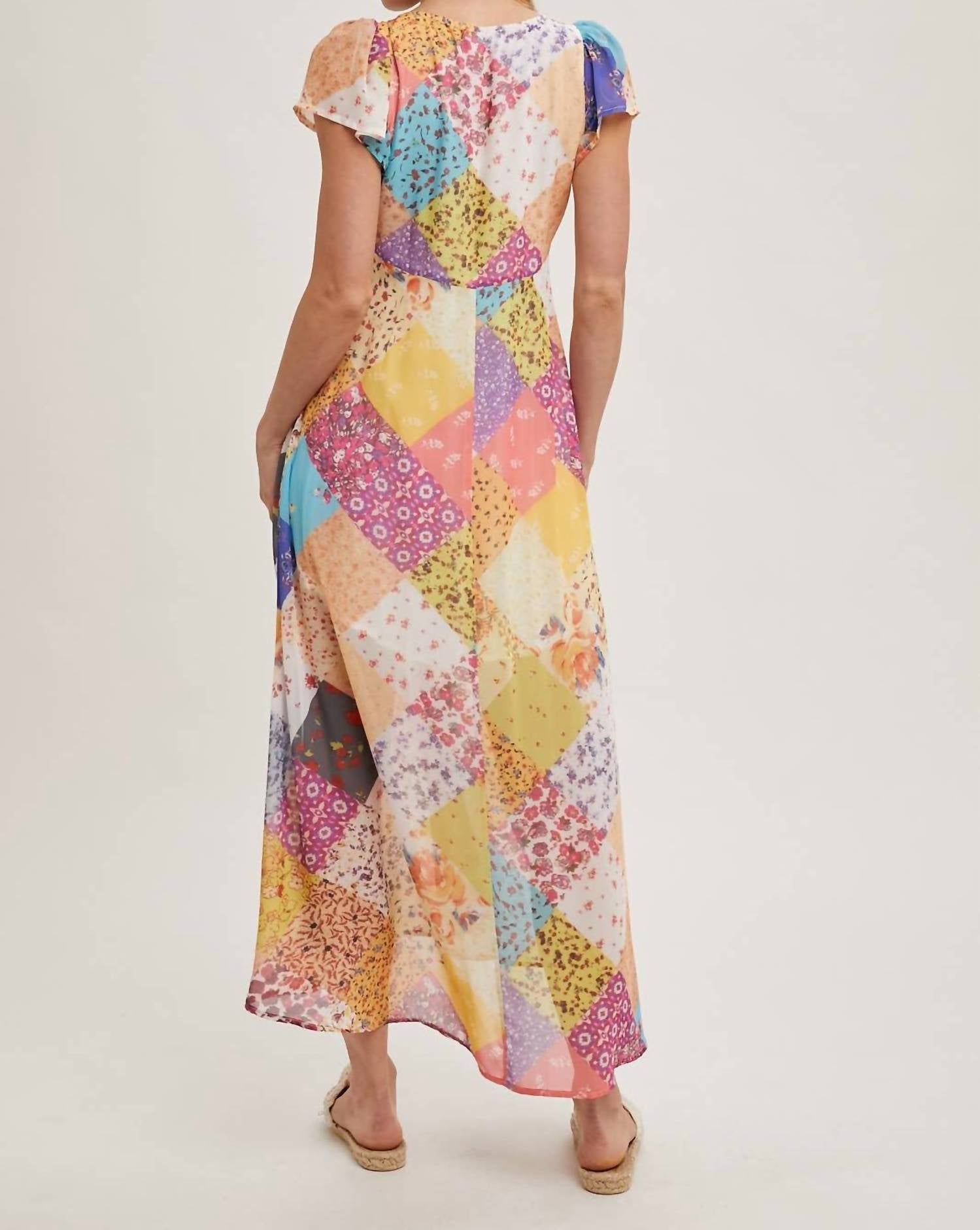 Bluivy - Pastel Quilt Printed Button Down Maxi Dress
