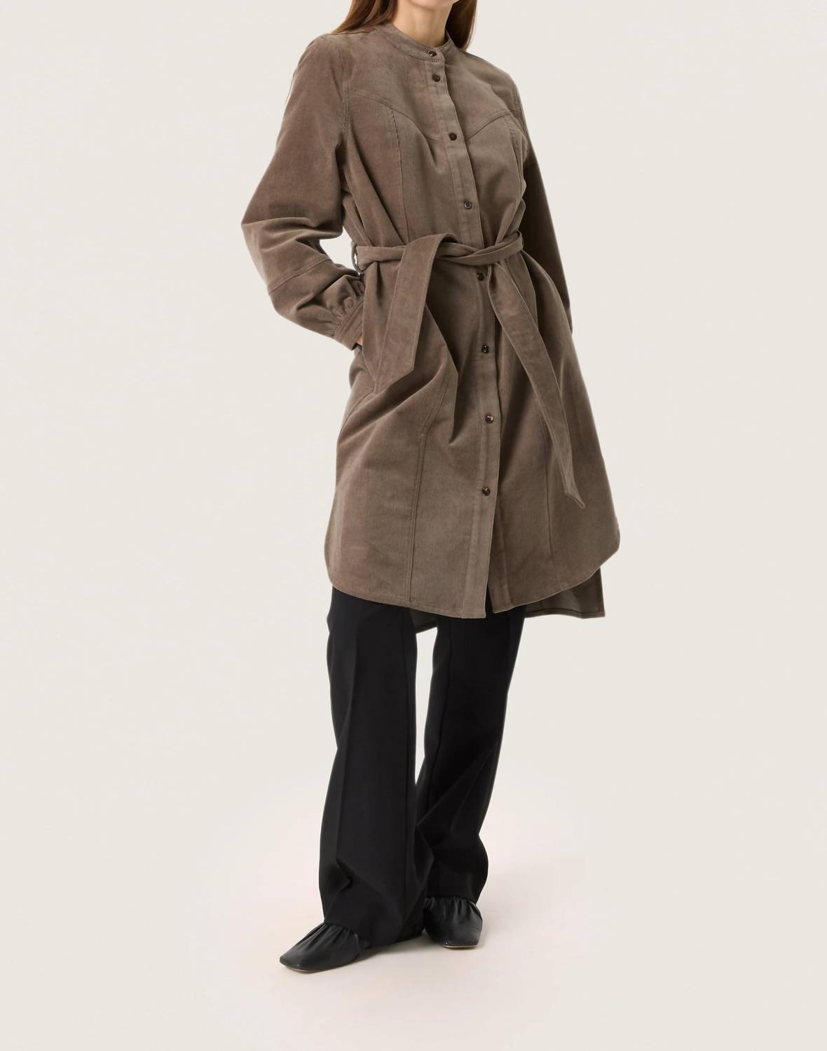 Soaked In Luxury - Helle Corduroy Knee Length Shirt Midi Dress