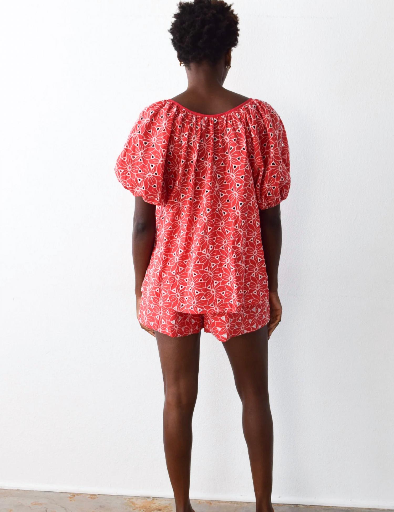 Never A Wallflower - Gathered Eyelet V-neck Top