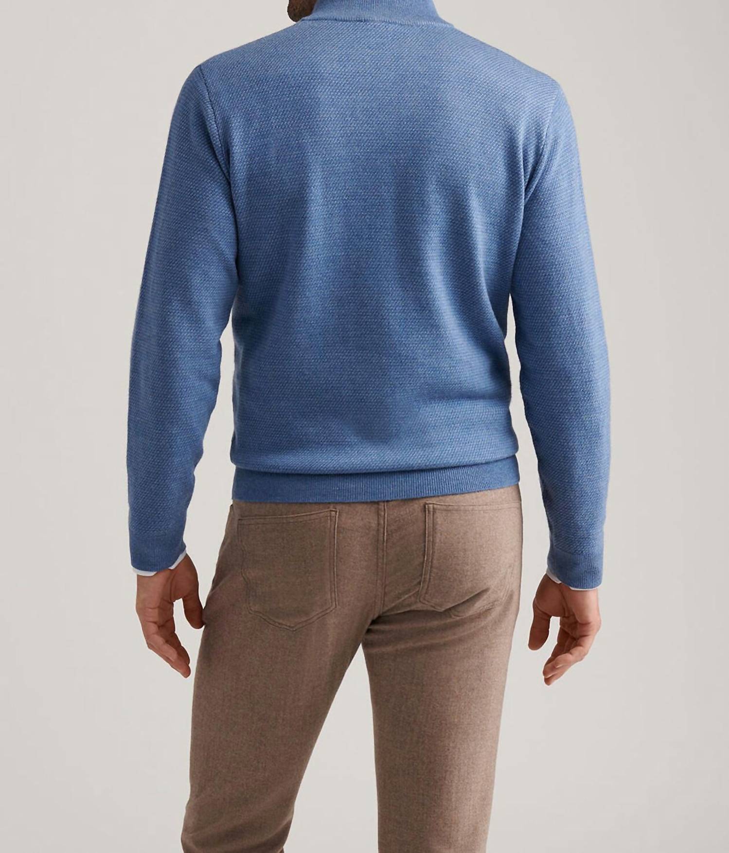 PETER MILLAR Keene Quarter Zip Sweater in lunar blue - men's sweater - detail view