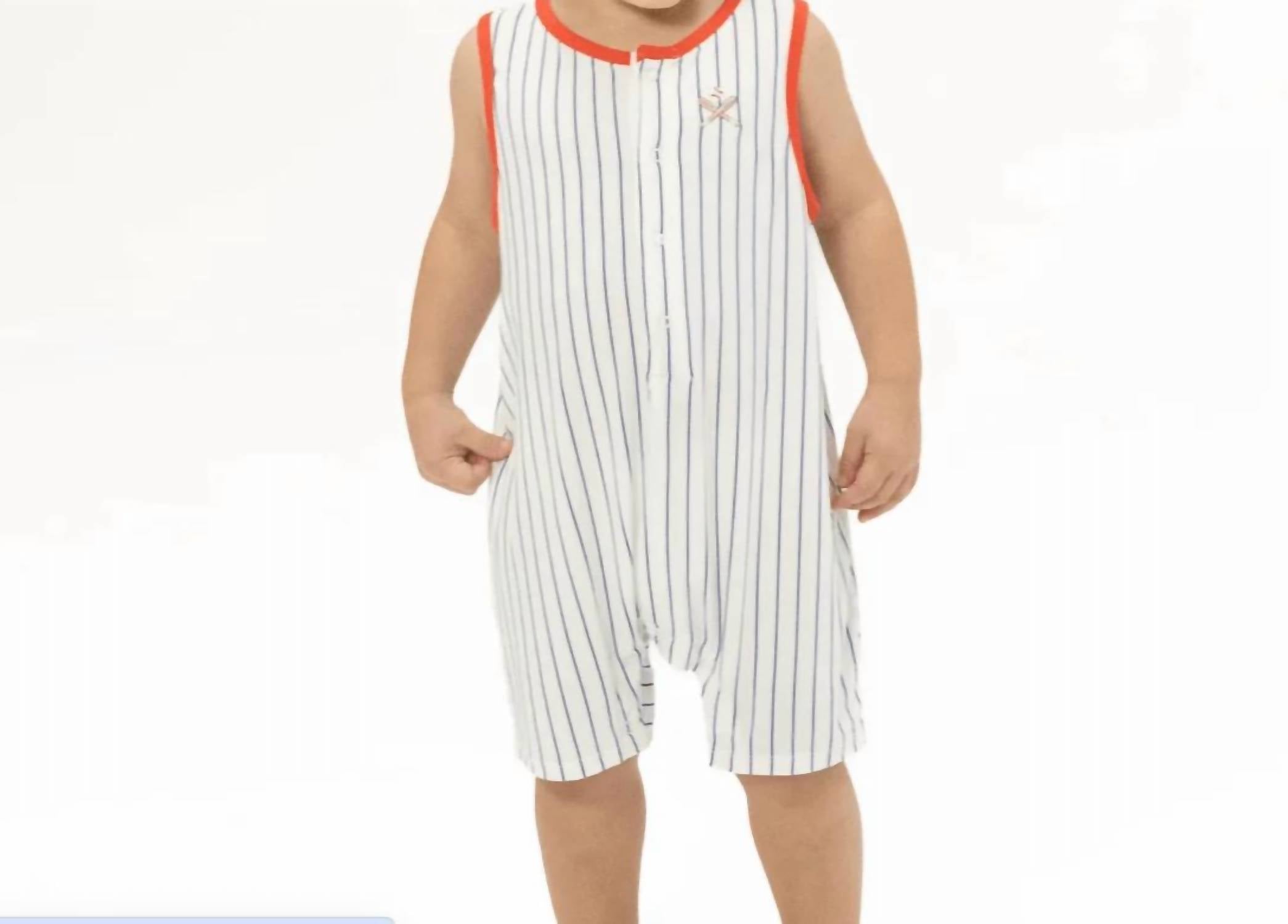 Angel Dear - Kids Baseball Stripe Bamboo Sleeveless Shortie Romper