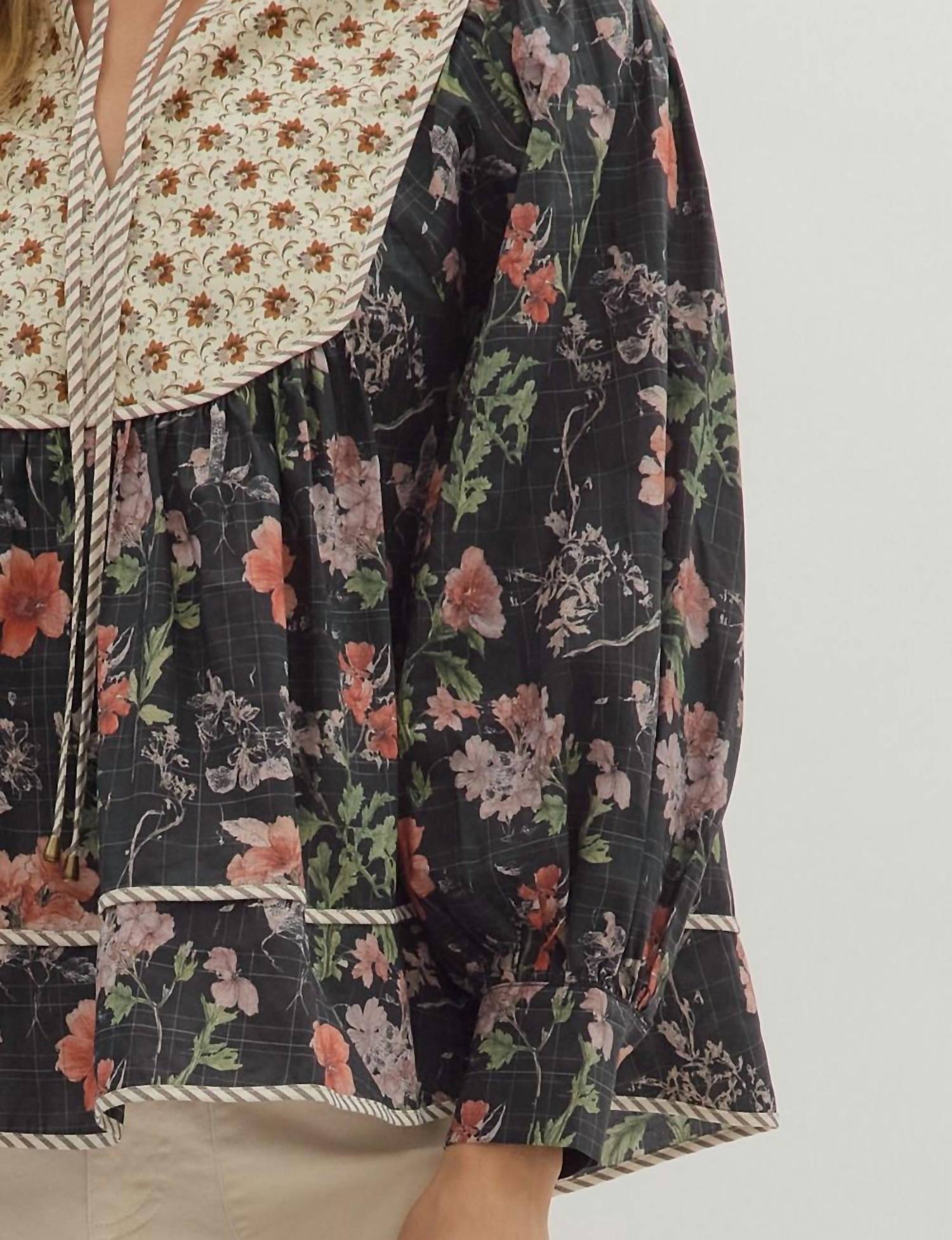 Entro - Floral Yoke Long Sleeved Top