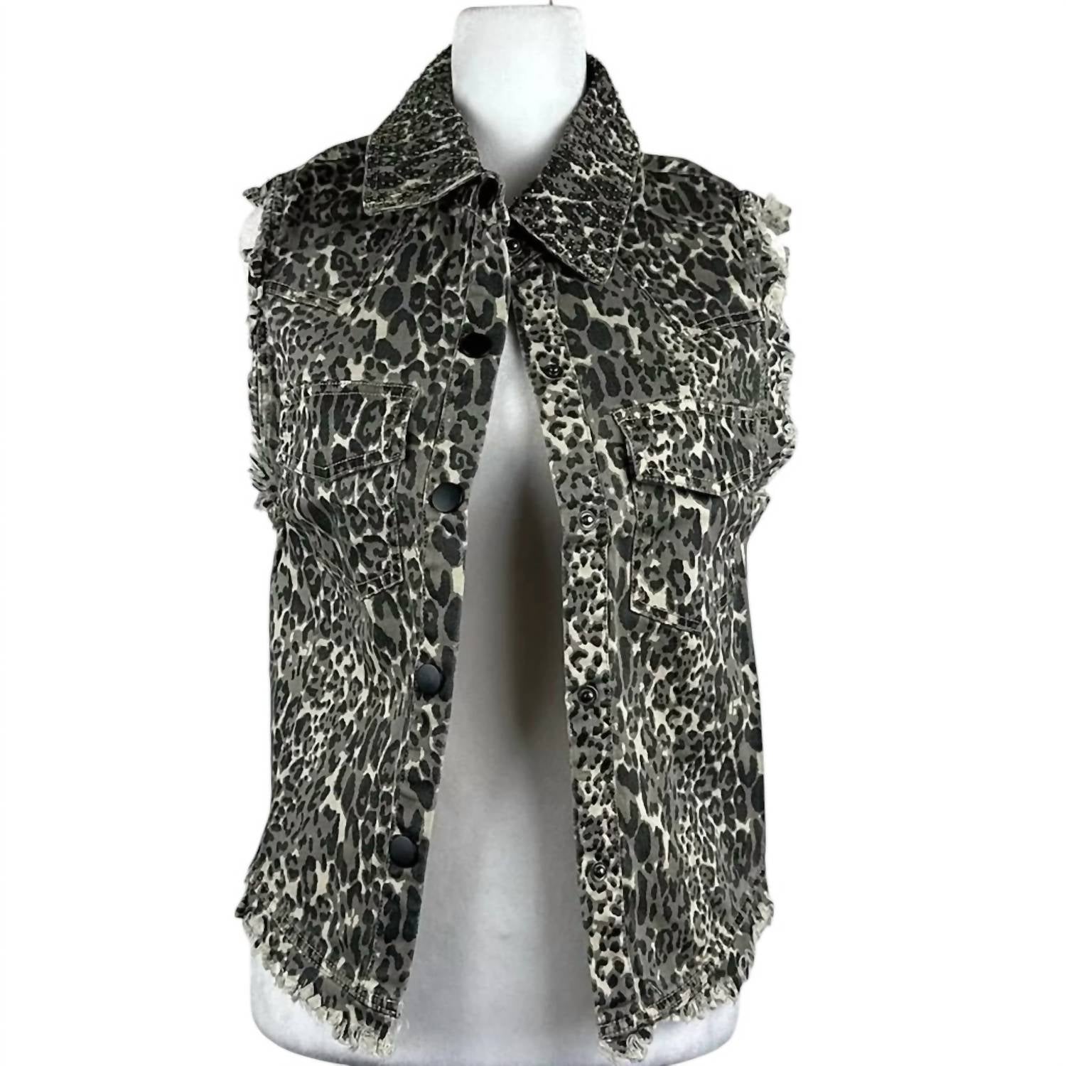 English Rose - Women's Animal Print Distressed Vest