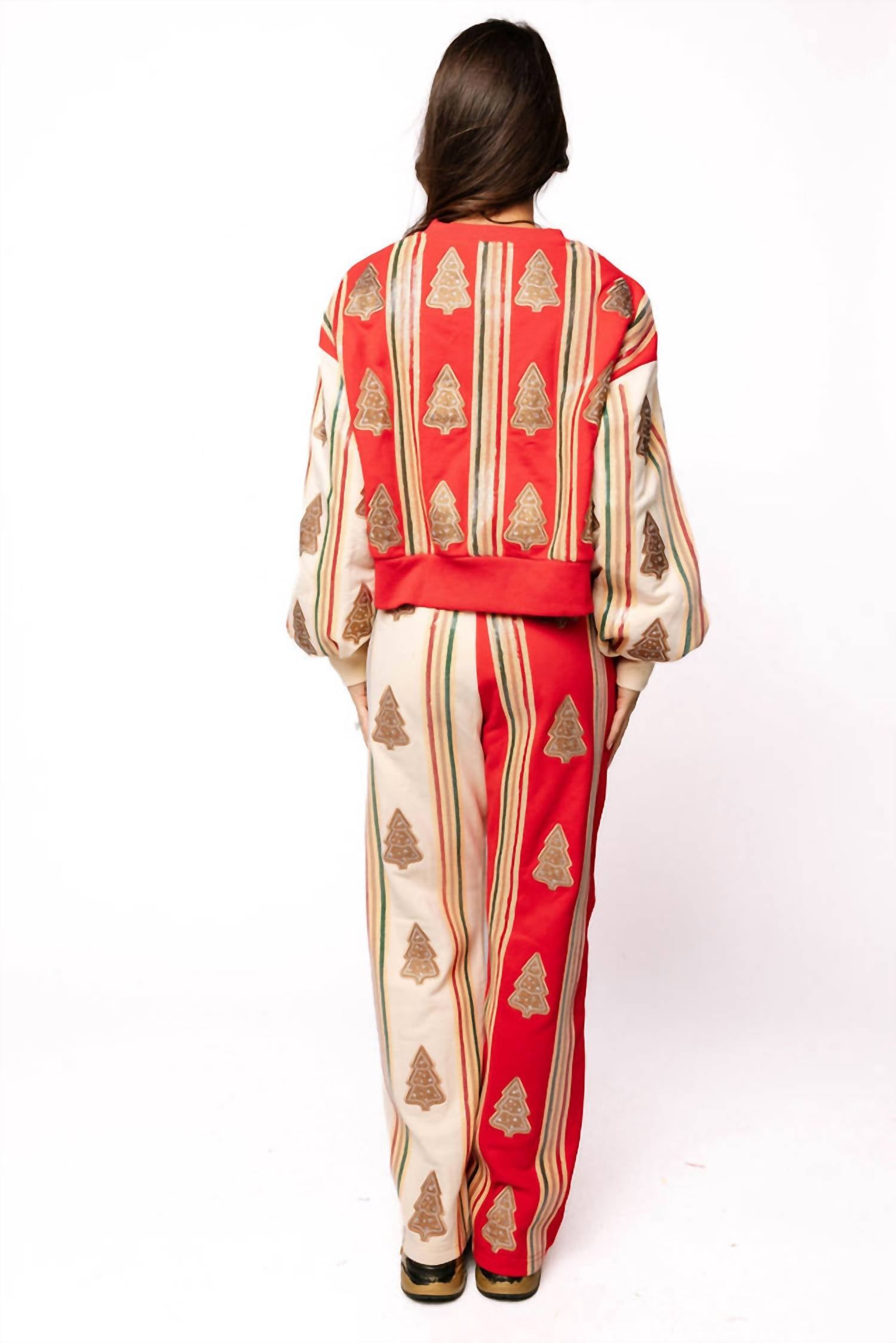 QUEEN OF SPARKLES Striped Christmas Cookie Sweatpants in red and ivory - women's pants - alternate view