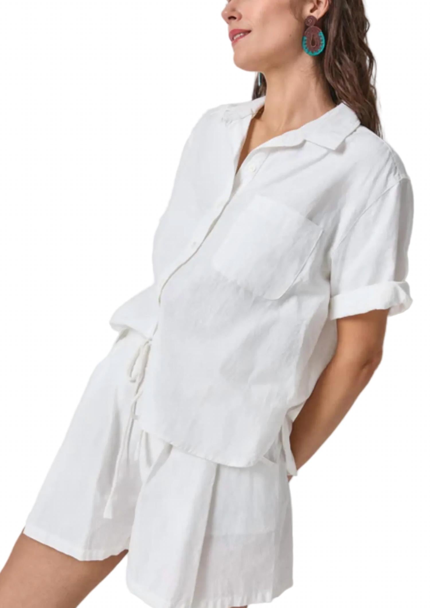Lilla P - Linen Blend Boyfriend Button Down Shirt